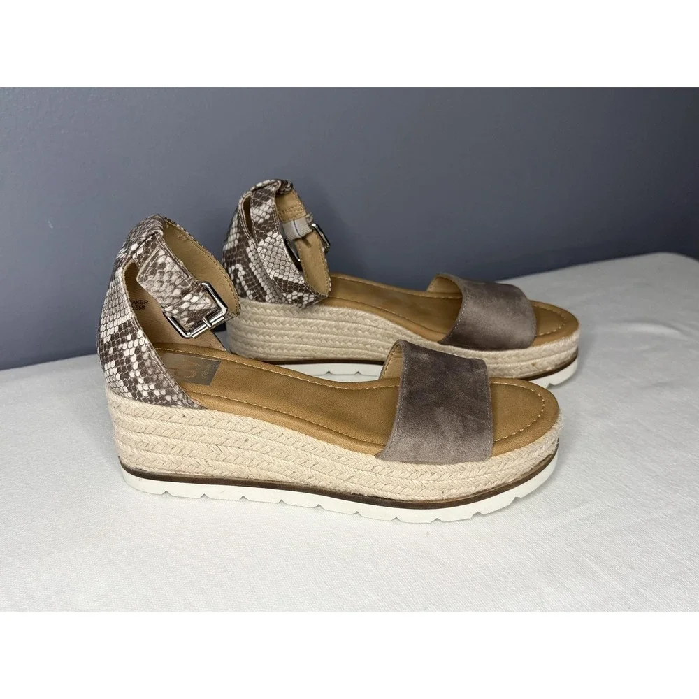 Dolce Vita Baker Sandals Womens 7 Brown Taupe Snake Espadrille Wedge Ankle Strap